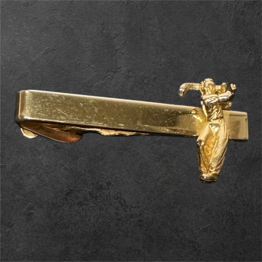 Vintage Shields Golfer Tie Clip Gold Tone Golf Tie Bar‎ Figural Mens
